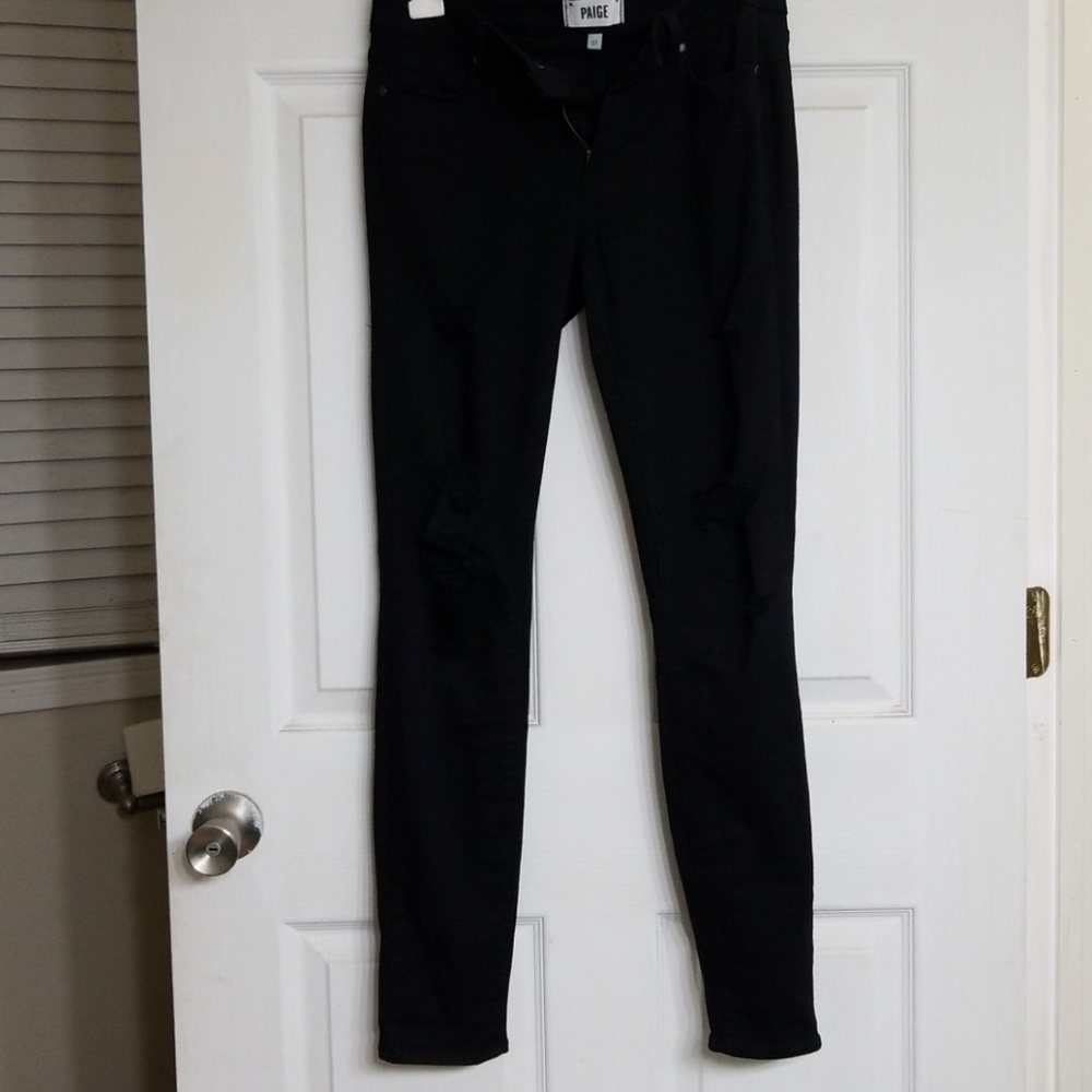 Paige Black Distressed Skinny Jeans Size 27